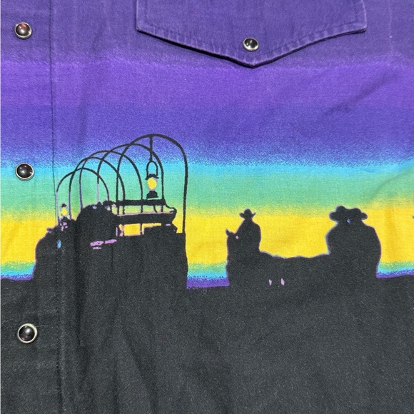 Vintage Roper Shirt Mens L Blue Western Pearl Snap Cowboy Aztec Stagecoach Rodeo - Picture 4 of 11